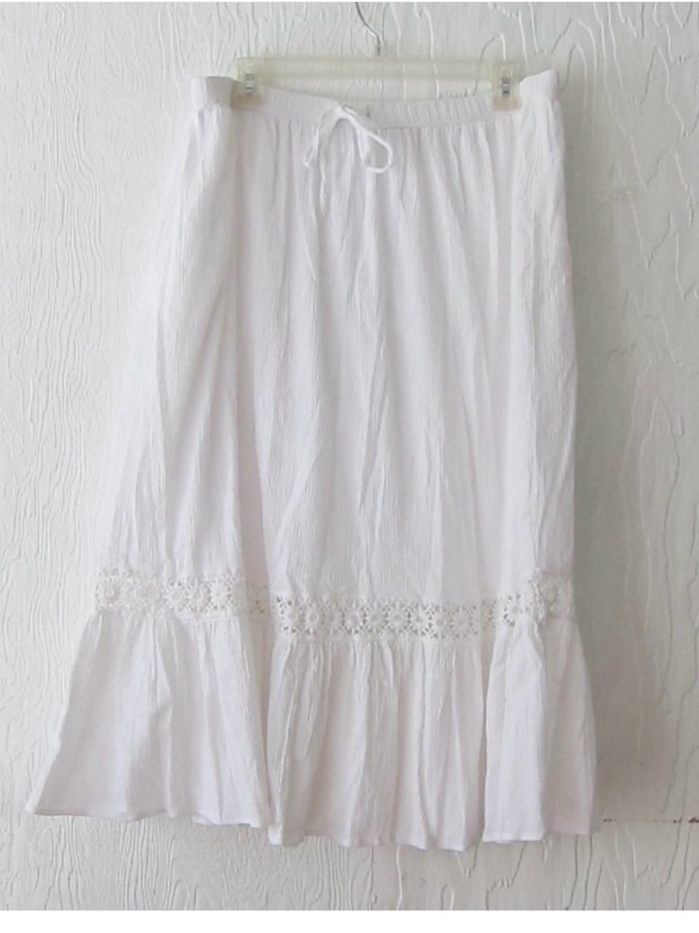 Cathy Daniels White Crochet-Trim Midi Skirt Gauze